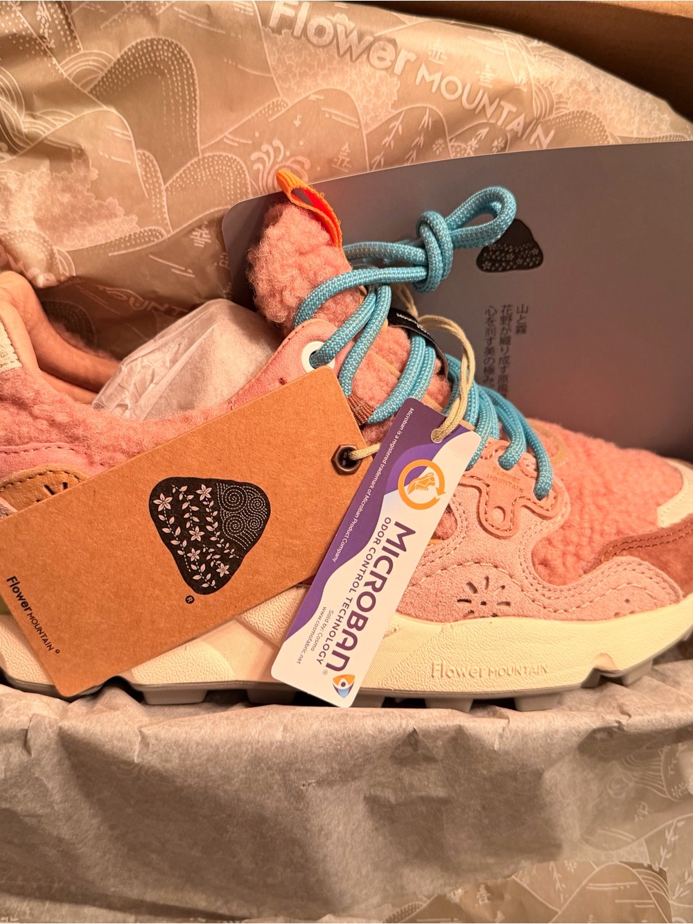 Flower Mountain Kids Pink Fleece Sneakers with Teal Laces
